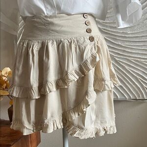 Cream Ruffle Button Up Wrap Skirt